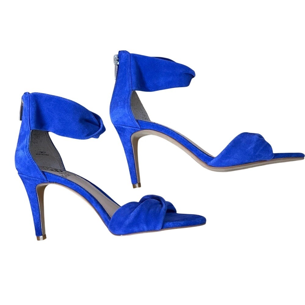Vince Camuto Camden Cobalt Blue Suede Ankle Wrap‎ Stiletto Sandals Heels 7 - Picture 4 of 10